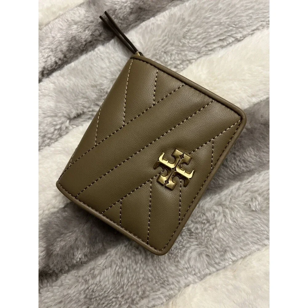 Tory Burch KIRA Chevron Bi Fold Wallet Sandpiper Brown Gold New with Tag $198